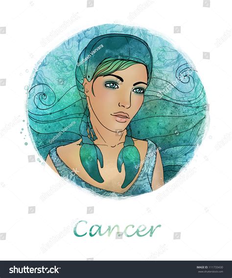 Illustration Cancer Zodiac Sign Beautiful Girl Stock Illustration