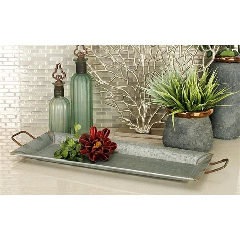 Farmhouse Galvanized Metallic Rectangular Metal Serving Trays Set Of 2