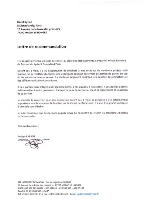 Lettre De Recommandation Audrey Parrot Exemple De Cv Professionnel