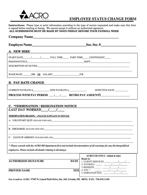 Employee Status Change Form Fill Out And Sign Online Dochub