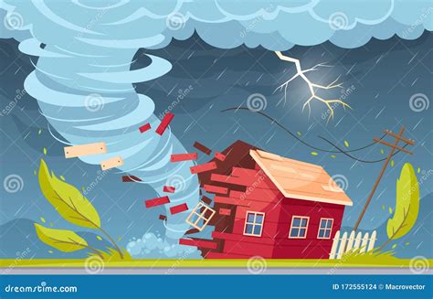 Tornado House Cartoon Composition Stock Vector Illustration Of