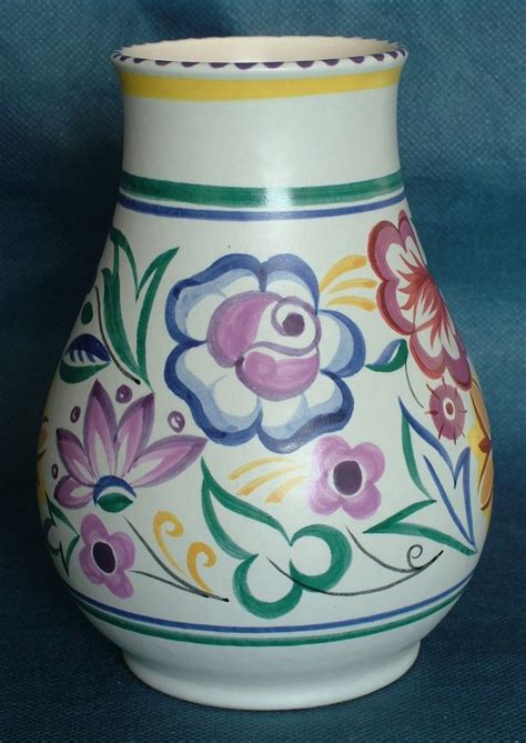 S Poole Pottery Vase With Hand Painted Stylised Floral Design