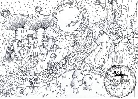 Mushroom Village Colouring Page Cottagecore Colouring Pages Etsy