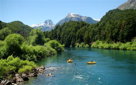 Turquoise Water River Chile Mountains Nature Forest Rafting Snowy Peak
