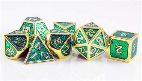 Enamel Dice Magic Green And Gold Metal Rpg Role Playing Game Dice