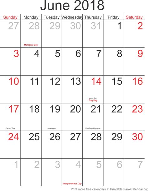 June 2018 Free Printable Calendar Printable Blank