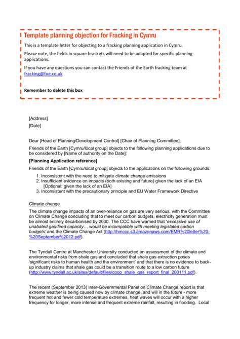 Planning Permission Objection Letter Template