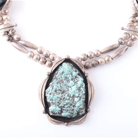 Lot Native American Indian Verna Blackgoat Navajo Sterling Silver And Turquoise Necklace With