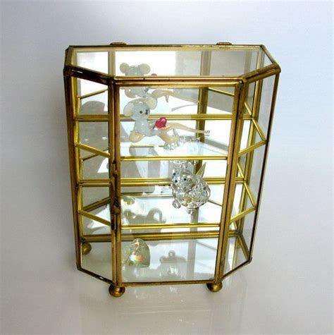 Mid Century Brass And Glass Curio Display Case Cabinet Jewelry Box Miniatures Colle