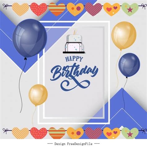Birthday Poster Template Colorful Balloon Hearts Vector Free Download