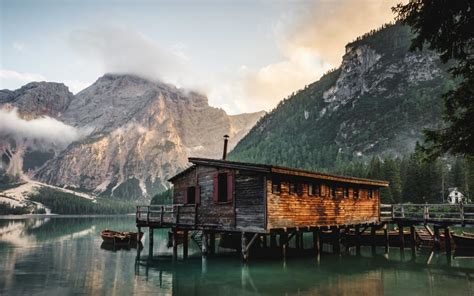 Mountain Lake Cabin Wallpaper Nature And Landscape