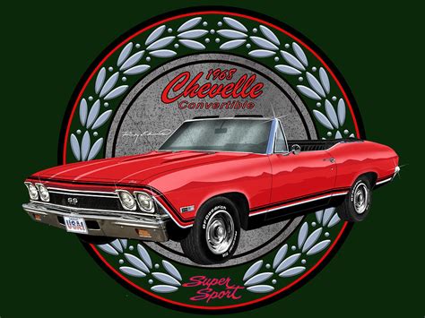 1968 Chevelle Convertible Red Muscle Car Art Drawing By Rudy Edwards