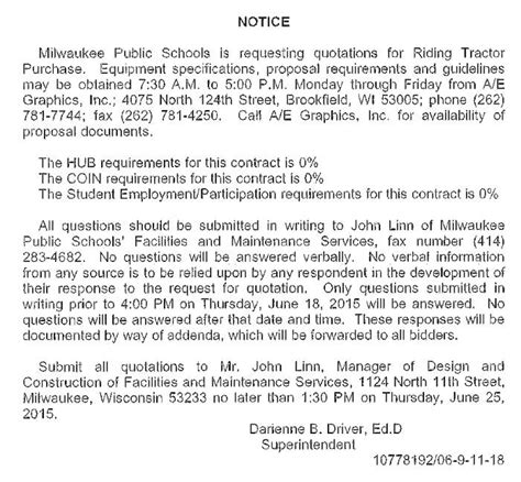 mps requesting quotations for riding tractor purchase milwaukee courier weekly newspaper