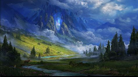 Download Mountain Fantasy Landscape Hd Wallpaper By Dima Tchi