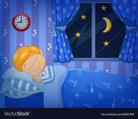 Cartoon Little Boy Sleeping In Bed Royalty Free Vector Image
