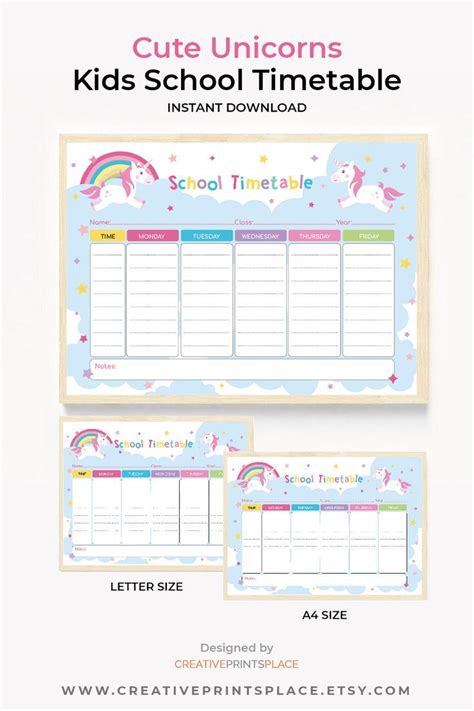 Printable Unicorn School Timetable Kids Daily Schedule Back Etsy In