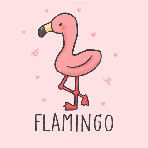 Premium Vector Cute Flamingo Cartoon Hand Drawn Style