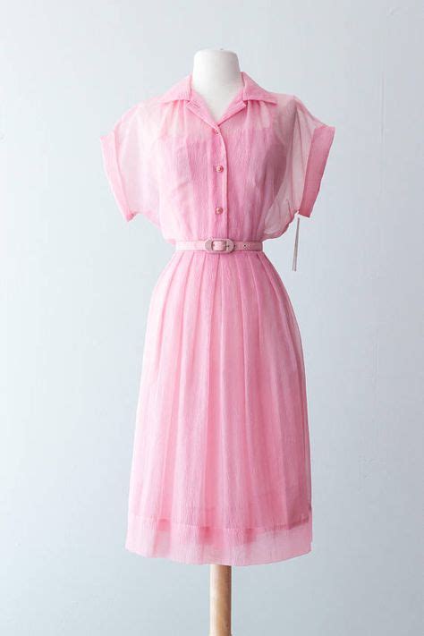 Vintage 1950s Dress Textured Crepe Sheer 50s Bubble Gum Pink