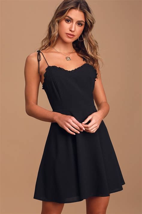 Cute Black Skater Dress Ruffled Skater Dress Black Mini Dress Lulus