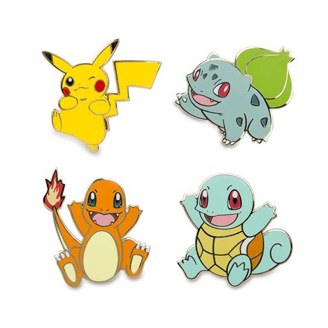 Pikachu Bulbasaur Charmander Squirtle Pokémon Pins 4 Pack Pokemon
