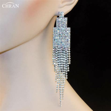 chran 3 color luxury new earing wedding bridal rhinestone crystal long evening ab color big