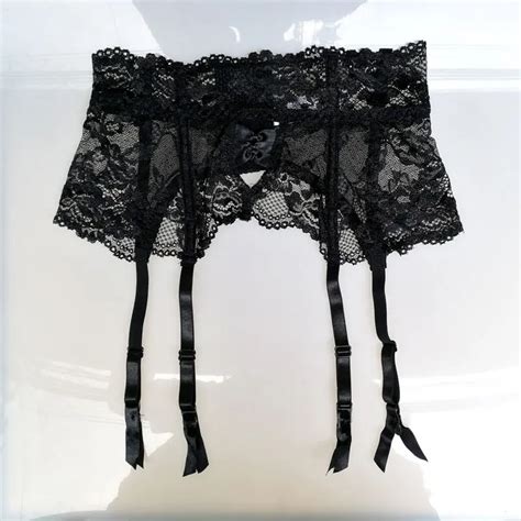 Plus Size Sexy Garters Black Flower Lace Bow Women Sexy Suspender Belts Metal Buckles Garter