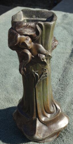 Antique Francesco Flora Bronze Metal Art Nouveau Lady Flowing Hair Vase Ebay