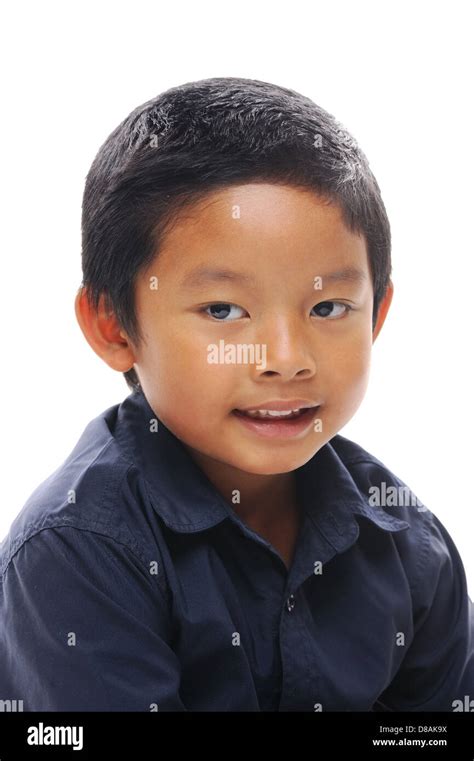 Asian Boy Looking Happy Wearing Blue Shirt Stock Photo Alamy