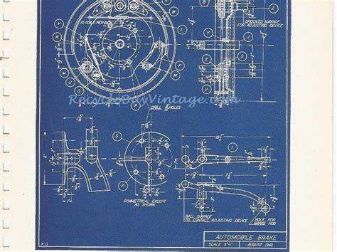 Vintage 40s Industrial Blueprint Blue Print Illustration Drawing Sketch