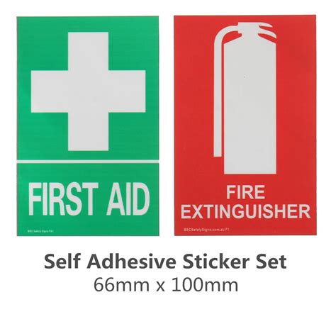 100x66mm First Aid And For Fire Extinguisher Pvc Sticker Sign Decal Set
