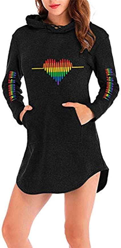 Apht Womens Long Hoodies Love Is Love Lgbt Gay Lesbian Pride Pullover Jumper Long Tops Pullover