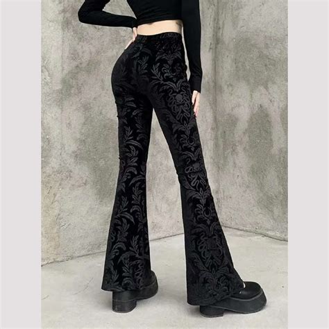 kimlud 2023 autumn retro gothic print black pants women goth