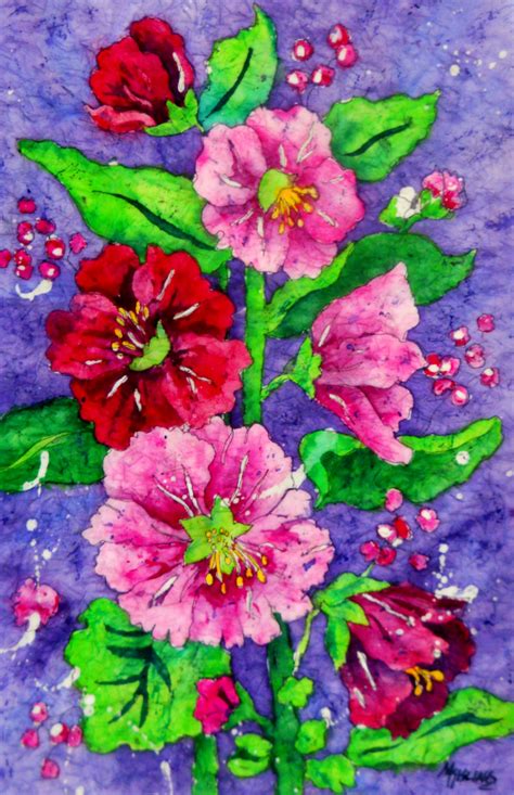 Martha Kisling Art With Heart Spring Hollyhocks Watercolor Batik By