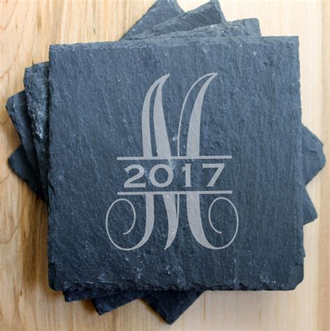 Set Of 4 Personalized Slate Coasterslaser Engraved Slate
