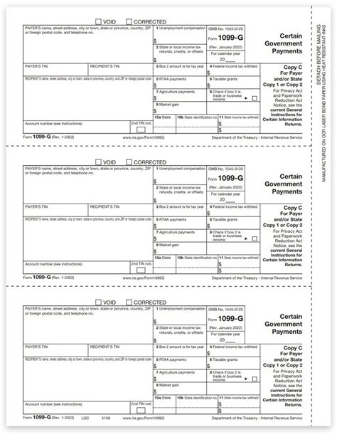 1099g Tax Forms For Government Payments Payer Copy C Zbpforms