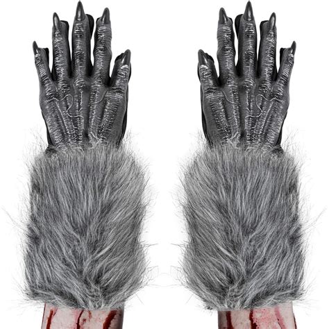 Buy Werewolf Hand Costume Gloves Grey Hairy Wolf Claw Hands Paws