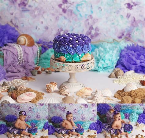 Messy Mermaid Cake Smash First Birthday Photos Tonawanda Studio