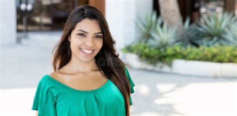 Laughing Latin American Woman In Green Shirt Stock Image Image Of Hispanic Florida 133483769