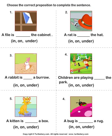 Prepositions In On Under Turtle Diary Worksheet