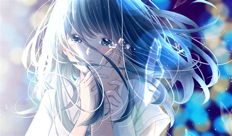 Download Wallpaper Anime Girl Crying Romance Long Hair Tears Hands By
