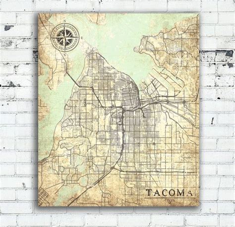 Tacoma Wa Canvas Print Washington Vintage Map Tacoma City Map Wall