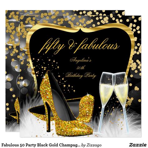 fabulous 50 party black gold champagne high heel invitation zazzle 50th party elegant