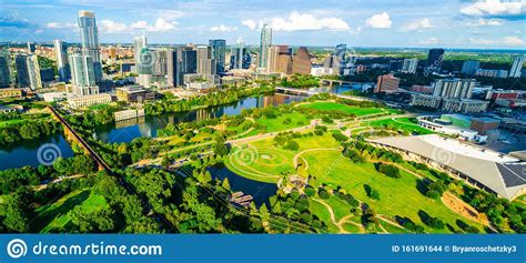 Panoramic Cityscape Above Green Summer View In Austin Texas Usa
