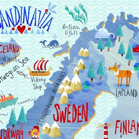 Scandinavia Illustrated Map T Giclee Print Illustrated Etsy