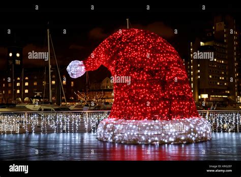 Giant Santa Hat St Katharines Dock London Hi Res Stock Photography And