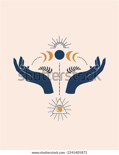 Vector Illustration Mystical Mudra Hands Celestial Stock Vector