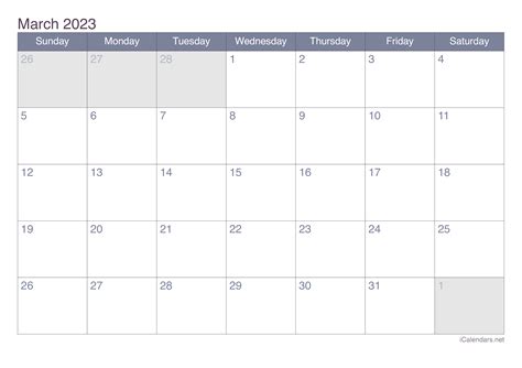 March 2023 Printable Calendar