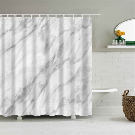 Shower Curtain Set With Hooks Gray Marble Calm Visual Bathroom Decor Waterproof Polyester Fabric