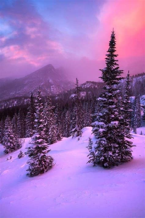 Purple Sunset In The Snow Snowing Earth Pictures Nature Pictures