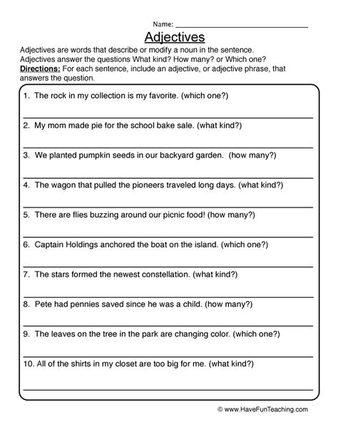 Adjectives Worksheet First Grade